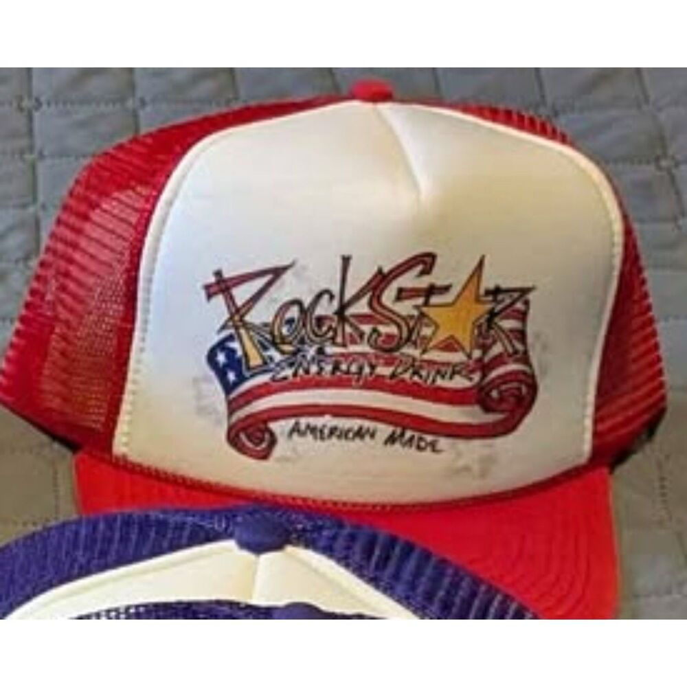 Rockstar Energy Drink Trucker Baseball Hat American Made Flag New Red